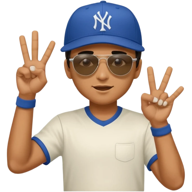 Cool hip guy with NY baseball cap and sunglasses flipping someone off emoji