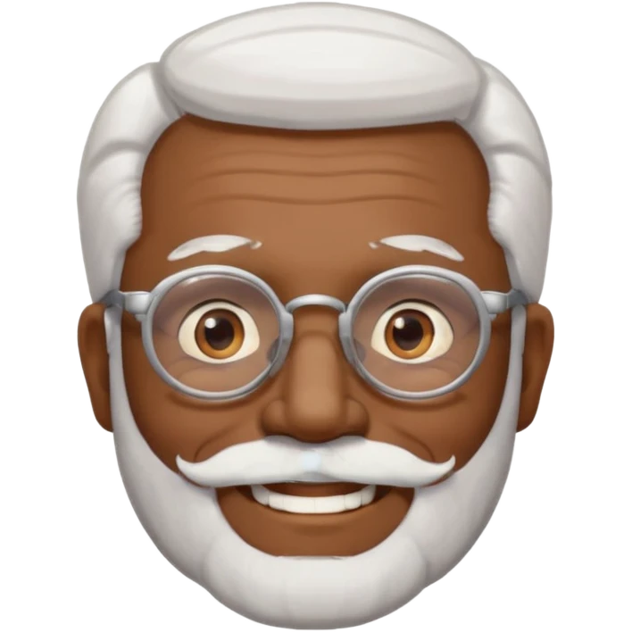 An elderly man emoji with medium-dark skin tone, white hair on the sides, glasses, light eyebrows, and a light white beard. emoji