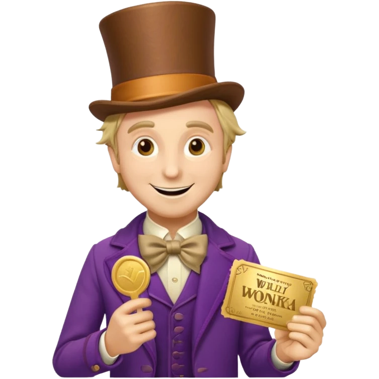 Wonka con un golden ticket emoji