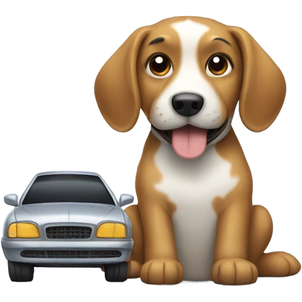 A dog with a car emoji