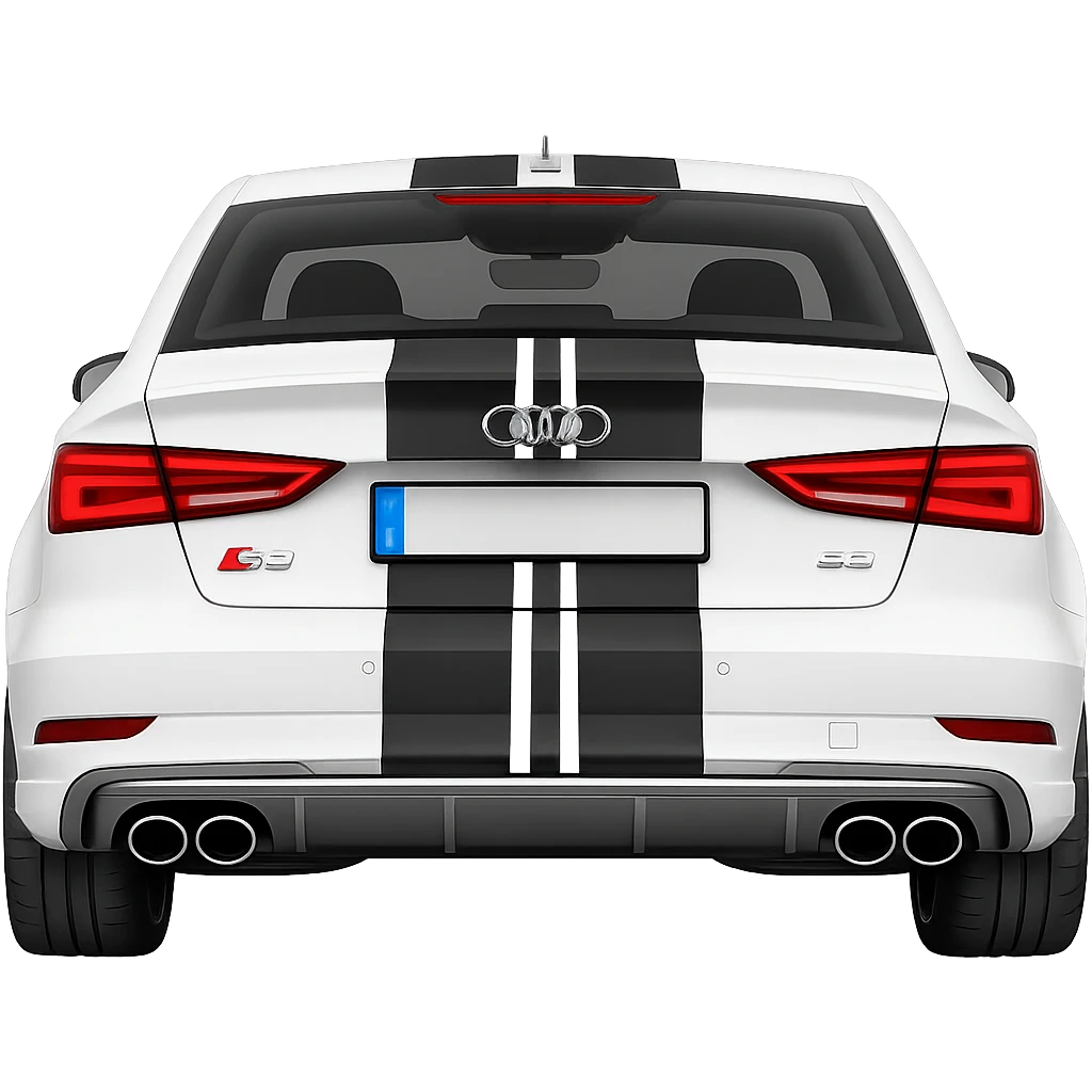 Add bold racing stripes to the white Audi S3 8V. Keep the background transparent. Maintain the car's original style and details. emoji