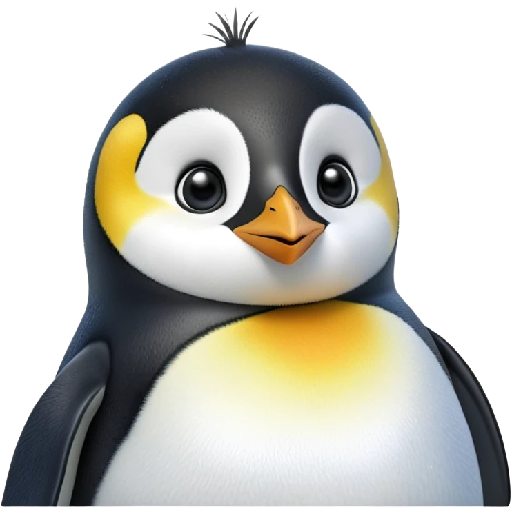 cinematic-cute-emperor-penguin-portrait-emoji,-head-tilted-playfully-and-inquisitively,-with-glossy,-pristine-plumage-accented-by-a-bright-beak-and-round,-sparkling-eyes-filled-with-curiosity,-simplified-yet-irresistibly-adorable-features zoomed into the face emoji