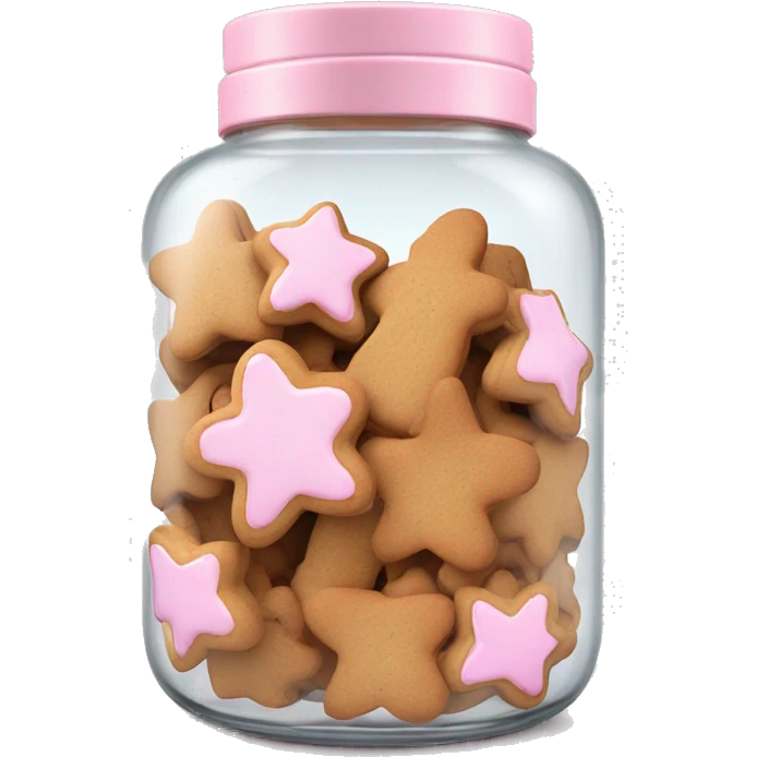 Realistic glass cookie jar with light pink lid full of gingerbread cookies isolated.  emoji