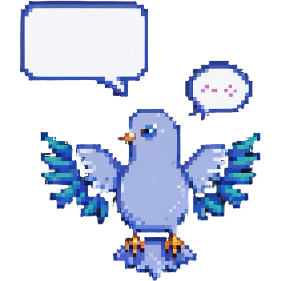 8-bit pixel art dove with a chat bubble, game-like setting emoji