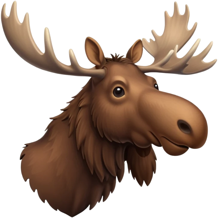 A high-resolution digital illustration of a moose in a clean, semi-realistic style. The moose is shown facing sideways head tilted  emoji