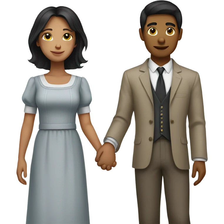 black hair female servant holding hands with rich young boss emoji