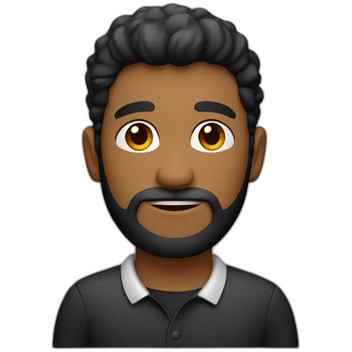 Hombre con pelo negro, barba, polo rojo con cuello y mangas negras emoji