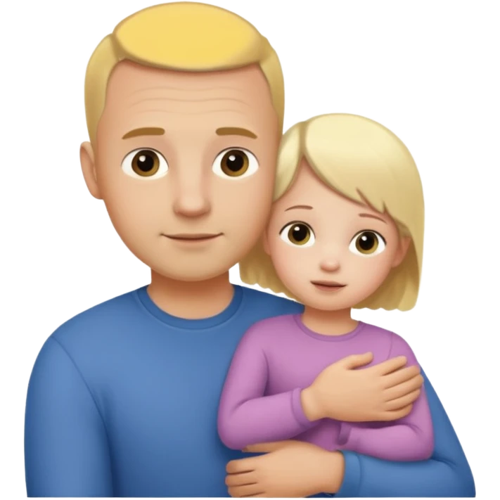 Little blonde girl being held by young father, no hair emoji