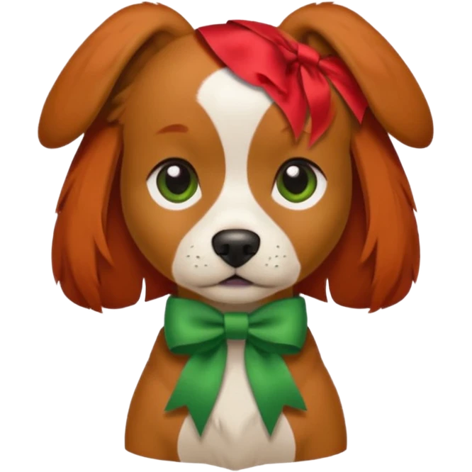 dog with head ribbon and green shirt emoji