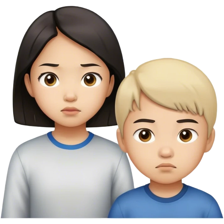 Emoji of a determined, North Korean defector, must be asian girl with her little brother emoji