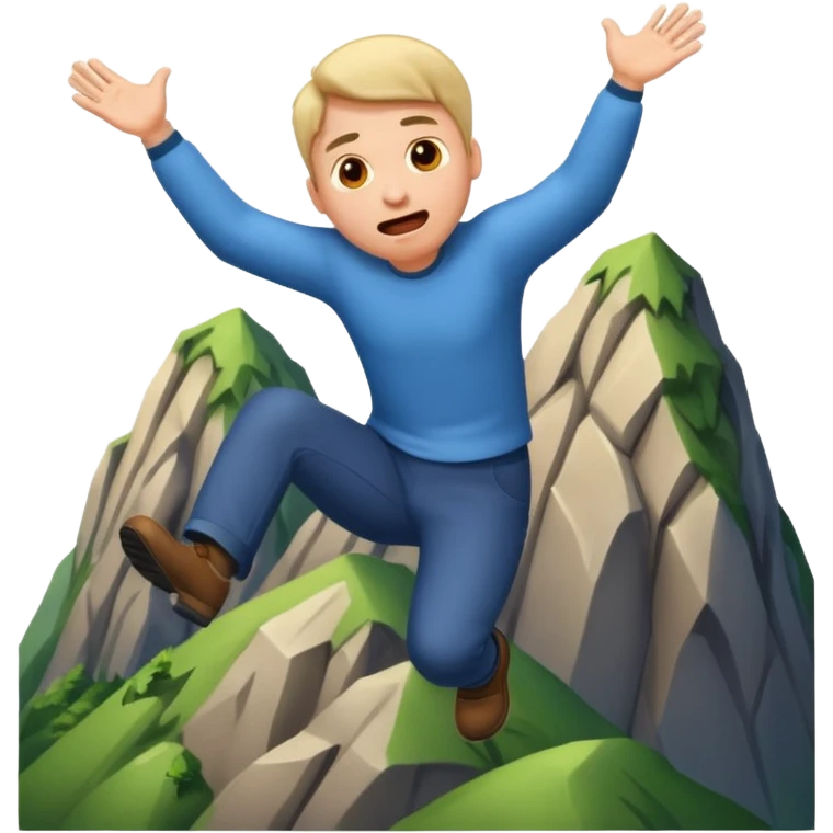 apple style emoji of a man in mid-air, falling down a mountain with a terrified expression emoji