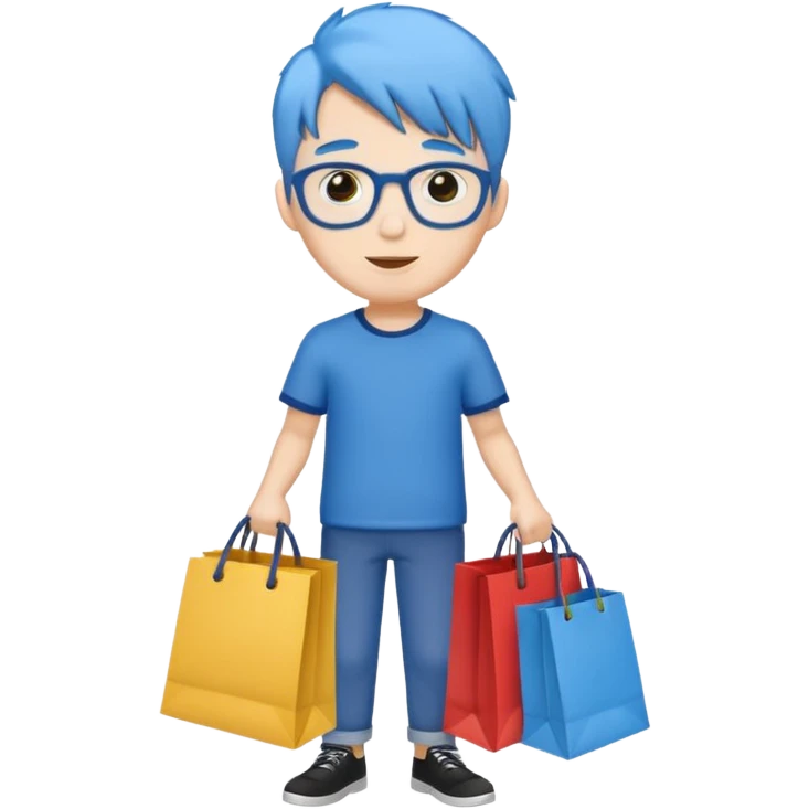 man with blue hair holding shopping bags emoji
