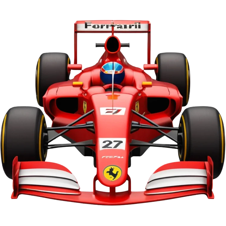 front view of a minimalist red Ferrari Formula 1 car from the 2000s with black wheels, emoji style emoji
