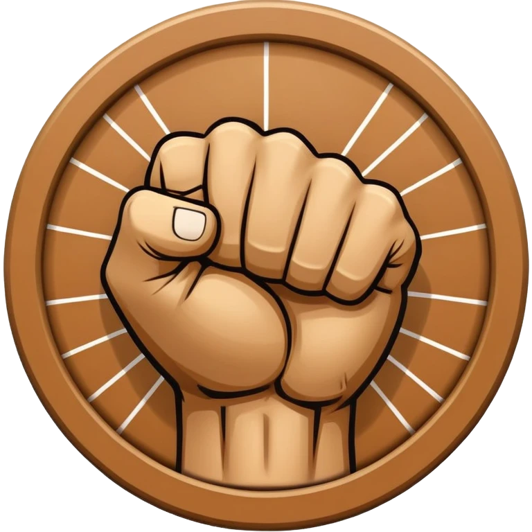 Round emblem symbolizing combat sports, featuring a clenched fist facing forward at the center. The fist is bold and strong, representing power and skill in martial arts. Surrounding the fist are dynamic lines, giving the emblem a sense of motion and energy. emoji