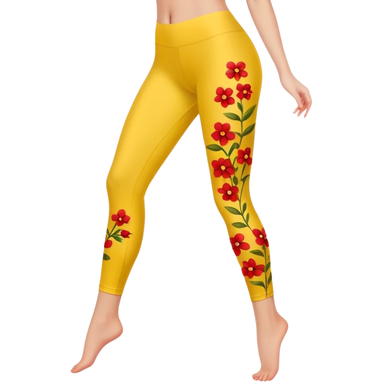 yellow leggings covered in tiny red flowers, legs only emoji
