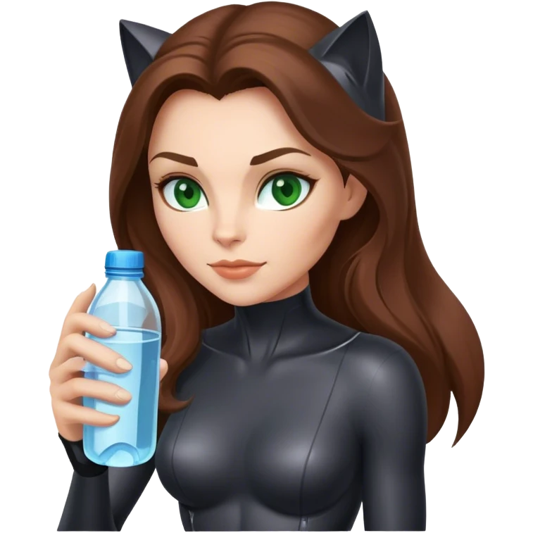  Catwoman with  water bottle and long Brown hair and Green eyes emoji