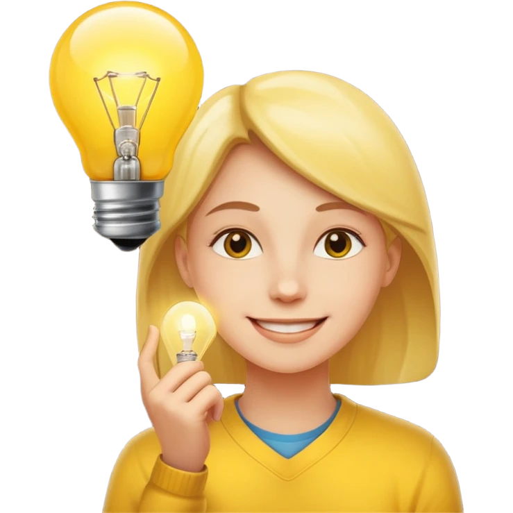 uma pessoa sorrindo pensando e surge uma boa ideia na lampada emoji