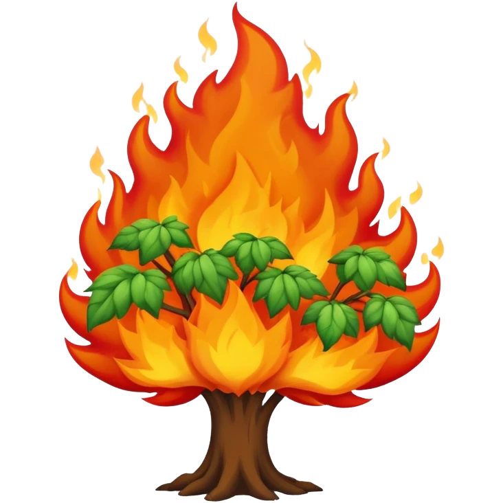 Flaming bush on fire with smoke emoji