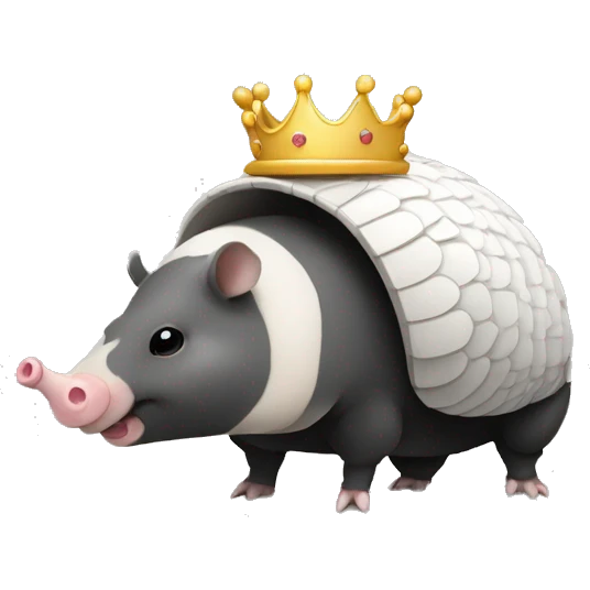 Black and white piebald chubby round armadillo pig panda centipede armadillo wearing a crown emoji