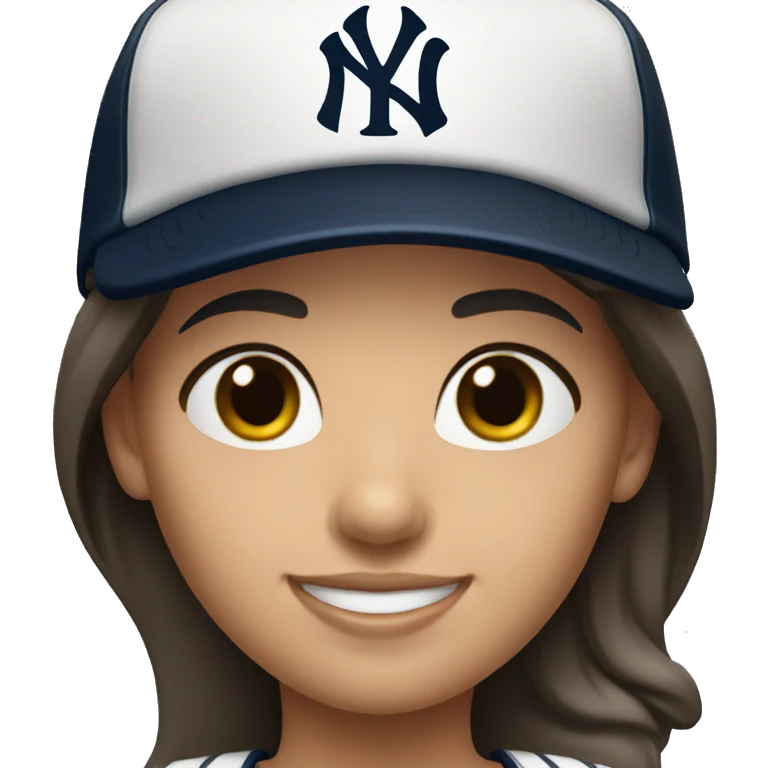 Smile brunette female with Yankees cap and jersey emoji