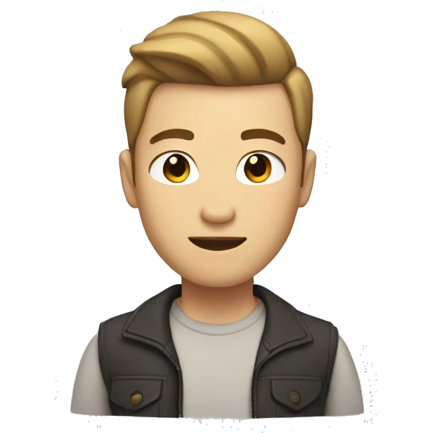 white asian guy with lite brown hair with styled hair upward strong build with glass emoji