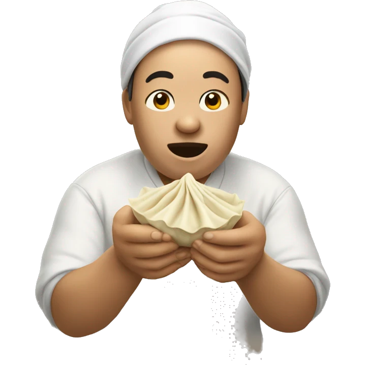 Eating dumpling with hands emoji