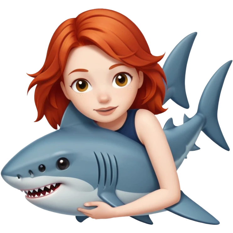redhead girl hugging shark emoji