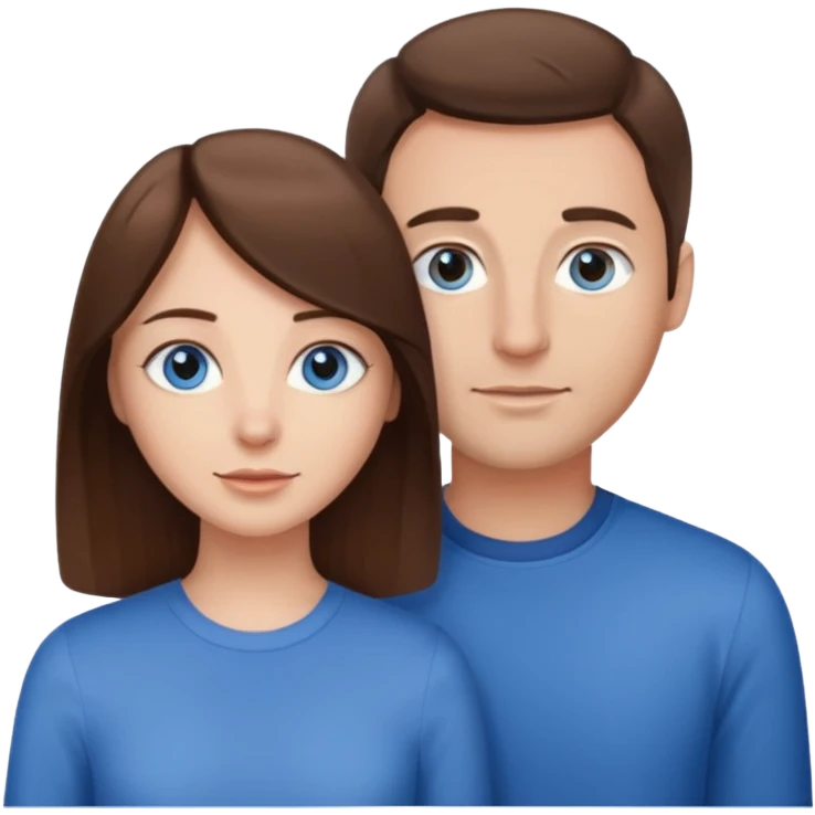 couple homme cheveux raide châtains, yeux bleu et femme cheveux raide chatains, yeux marron emoji