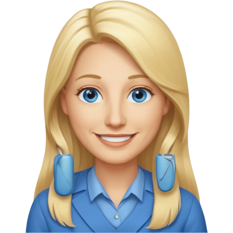 a 40 year old teacher with long blonde hair and blue eyes long face emoji