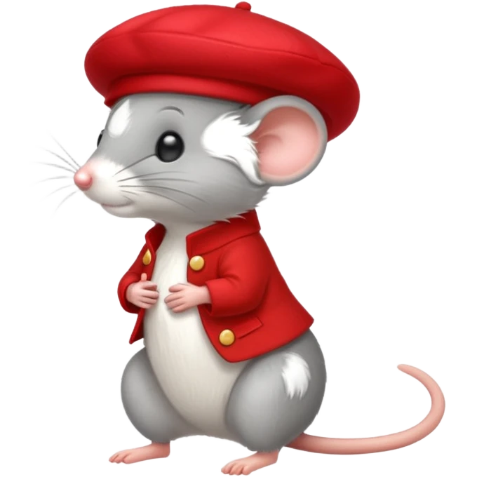 A cute mouse emoji, full-length, side view, wearing a stylish red beret. emoji
