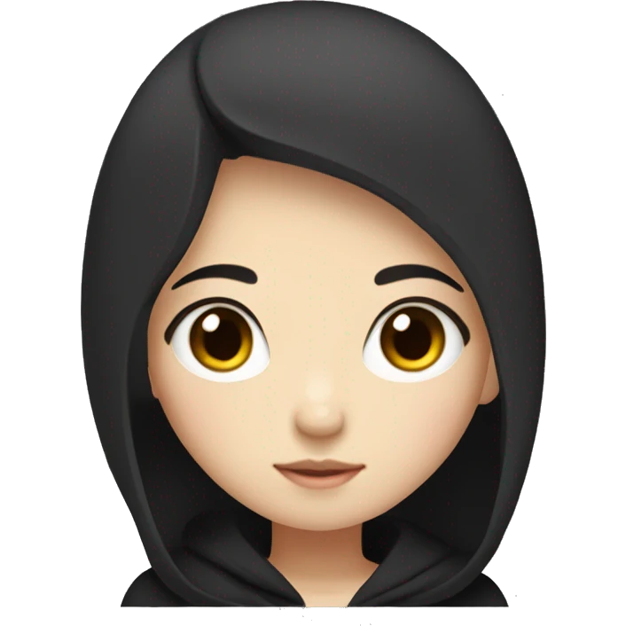 A korean girl, with black hoodie (not wearing hood), black hair with between medium and long length, tall, skinny, has pretty face emoji