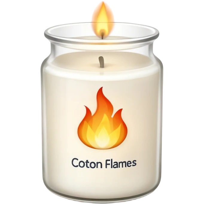 minimal flat emoji of a white scented candle in a glossy white glass jar with the label “cotton”, three visible flames, soft warm glow, clean vector style, elegant and modern, transparent background emoji