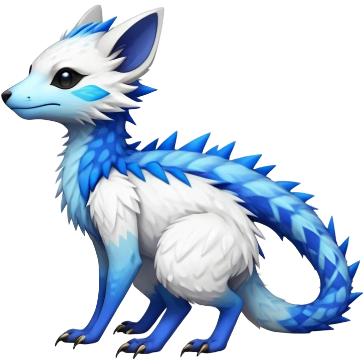 Rare realistic exotic edgy white and neon-blue epic pretty beautiful handsome gorgeous aesthetic colorful vibrant Vernid-Trico-species-Fakemon-creature by LiLaiRa, 4 legs, 1 tail, random markings, (full body) spikes on tail and back emoji