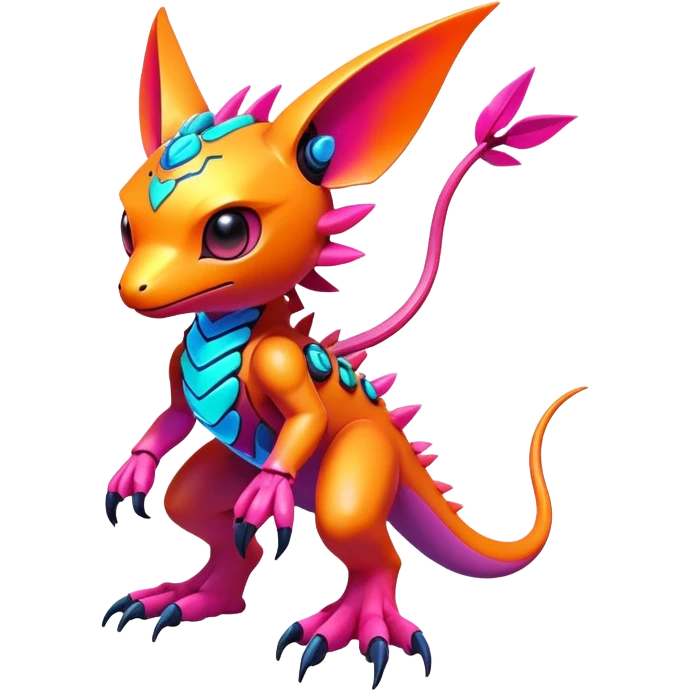 Tropical futuristic lush warm-colored modern colorful neon cyber-Fakémon-Digimon-Trico-creature emoji