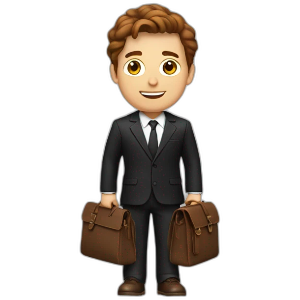 wite man in black suit with brown locks and work bag emoji