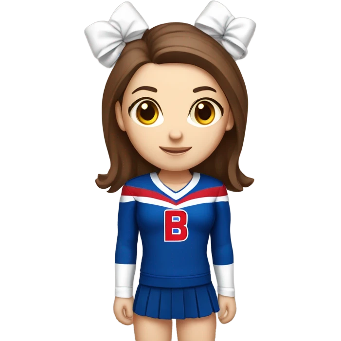 White skin brown hair cheerleader wearing Red white and blue with a B on the front emoji