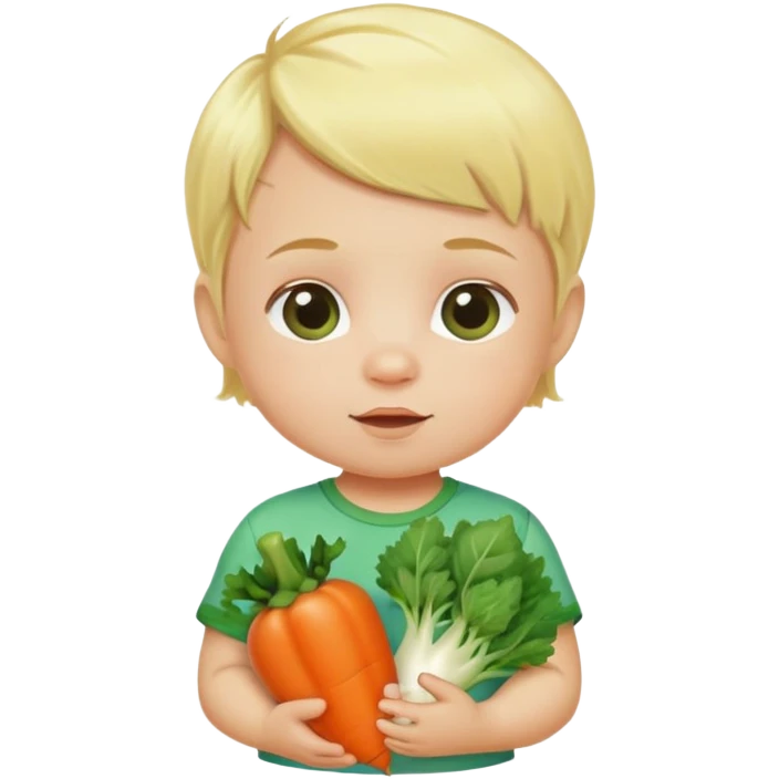 Blonde baby with vegetable shirt emoji