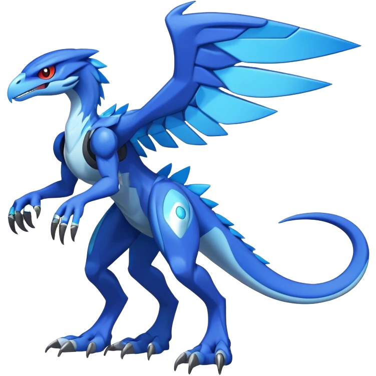 Shiny Futuristic Fakemon-Pokemon-Digimon-Spectrobes-Raptor-fusion, full body emoji