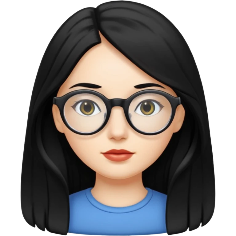 white girl with long black hair and oval glasses emoji