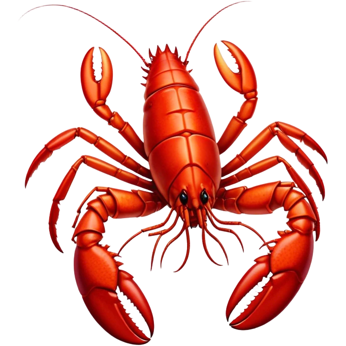 Cinematic bright red rock lobster, detailed hard shell, claws slightly open, freshly cooked, warm glowing tones, rich and indulgent. emoji