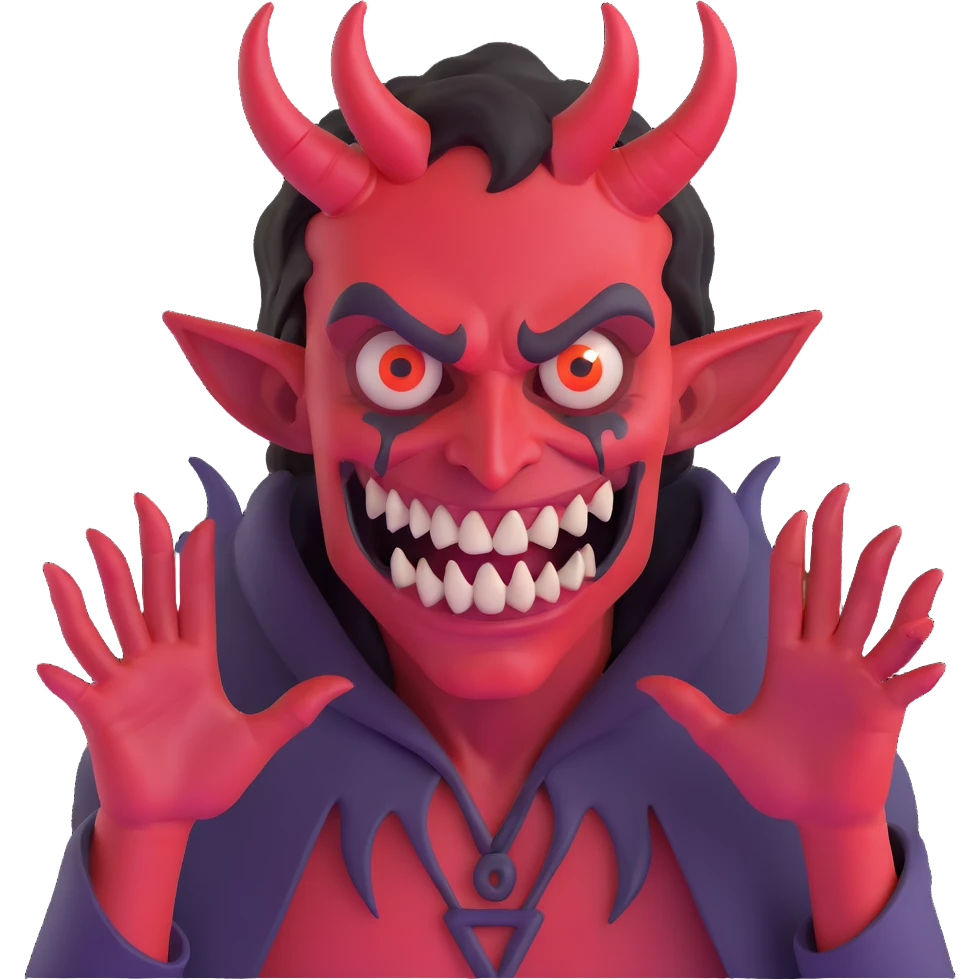 Demonic artist with wild eyes and a sinister smile painting hellscapes emoji