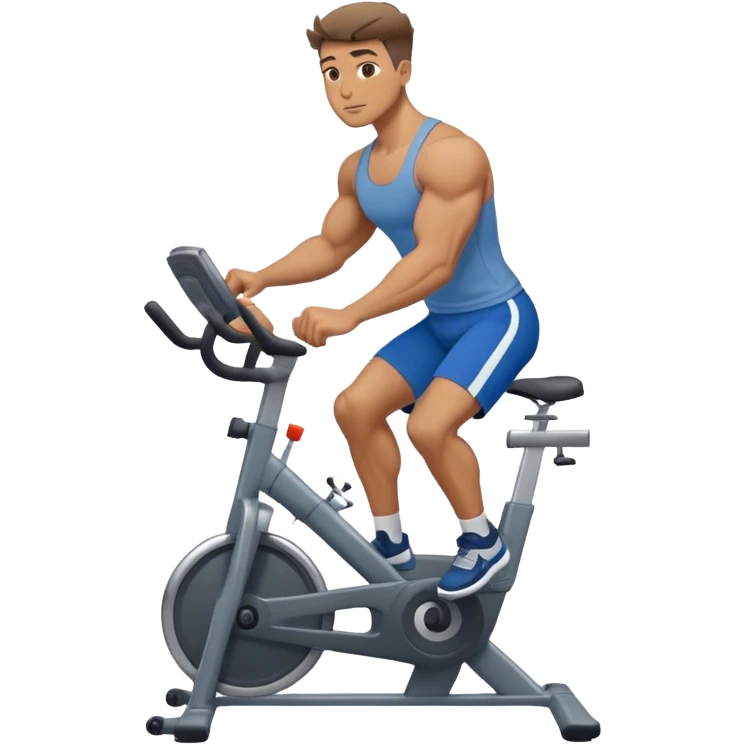 buff guy blue shorts grey stationary bike emoji