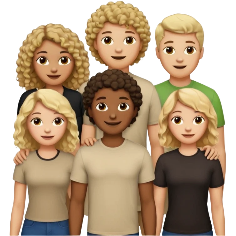 group of people  together ; men and women with brown, blonde, black hair- short hair, long hair and curly hairr wearing beige shirts aesthetic no collar, brown people, white people, black people emoji