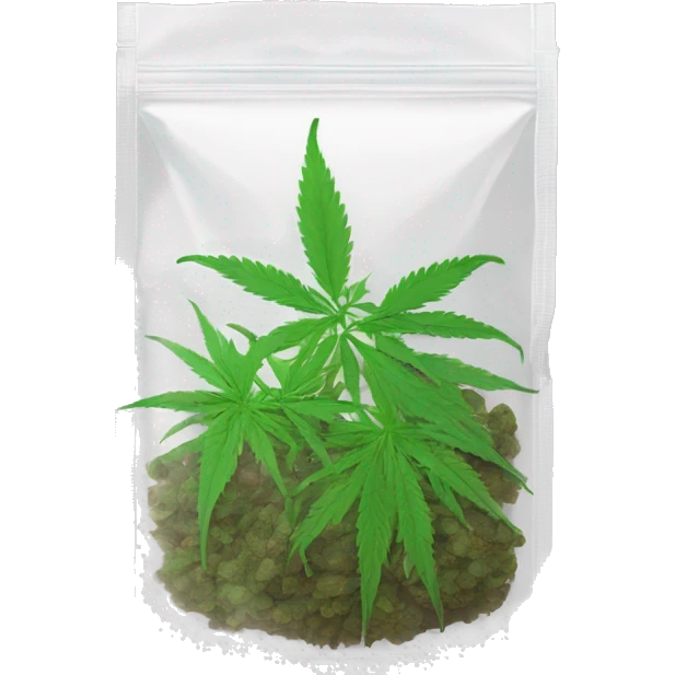 transparent ziplock bag with sativa strain inside emoji