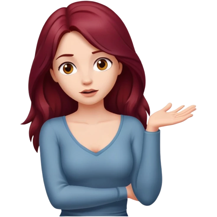 Beautiful long burgundy haired girl, shrugging shoulders emoji
