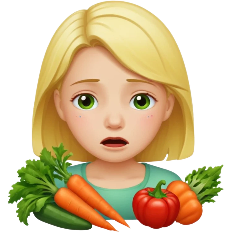 девушка ест разные овощи большое разнообразие овощей и плачет emoji