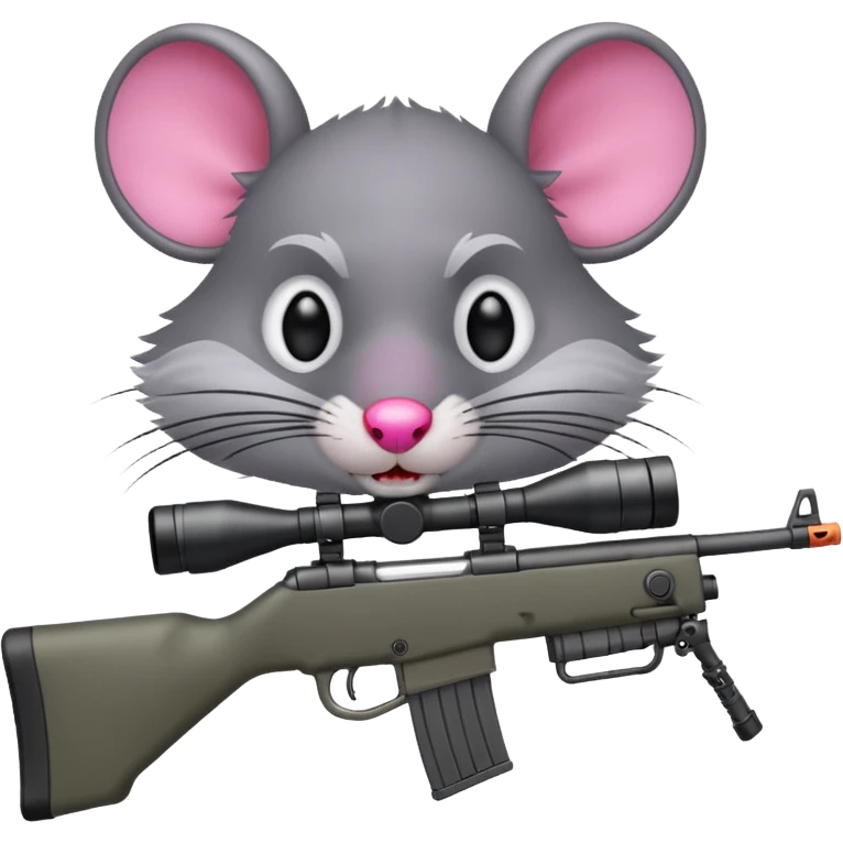 a feral, rabid, rat aiming down a sniper rifle emoji
