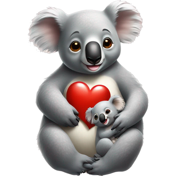  Realistic Mama koala hugging baby koala both smiling, red heart on top emoji