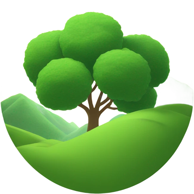 Cartoon sun partly covered by a green hill with trees emoji