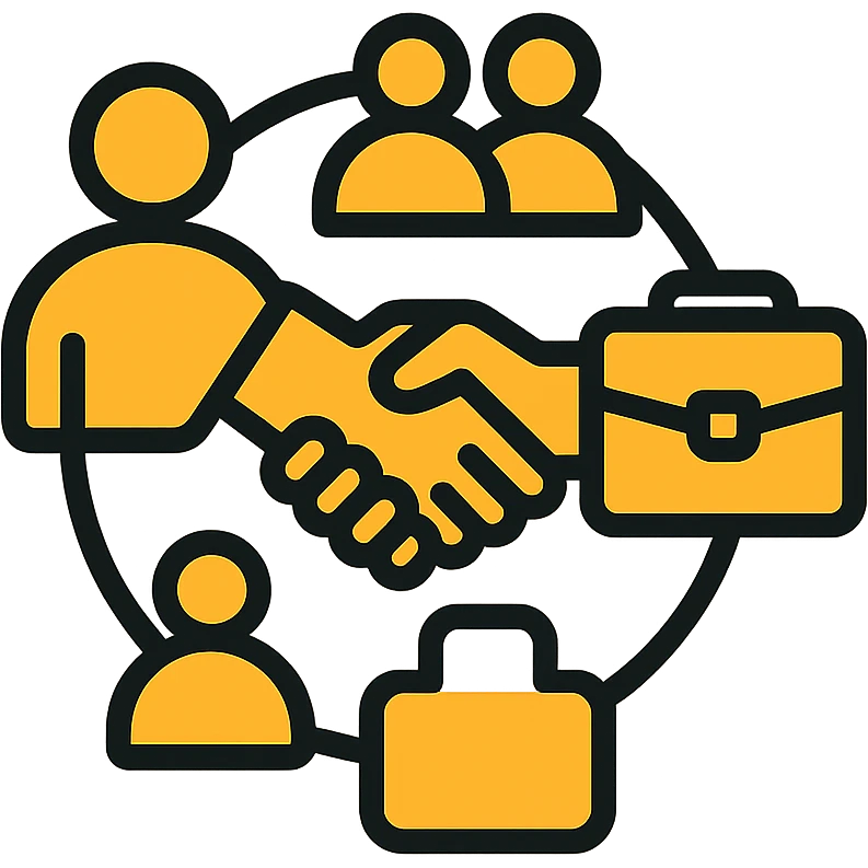 abstract minimal logo design, Volio logo centered, orange-yellow dominant colors, modern HR symbols person, group, handshake, briefcase integrated in balanced futuristic tech-style, high contrast, white background, simple professional emoji